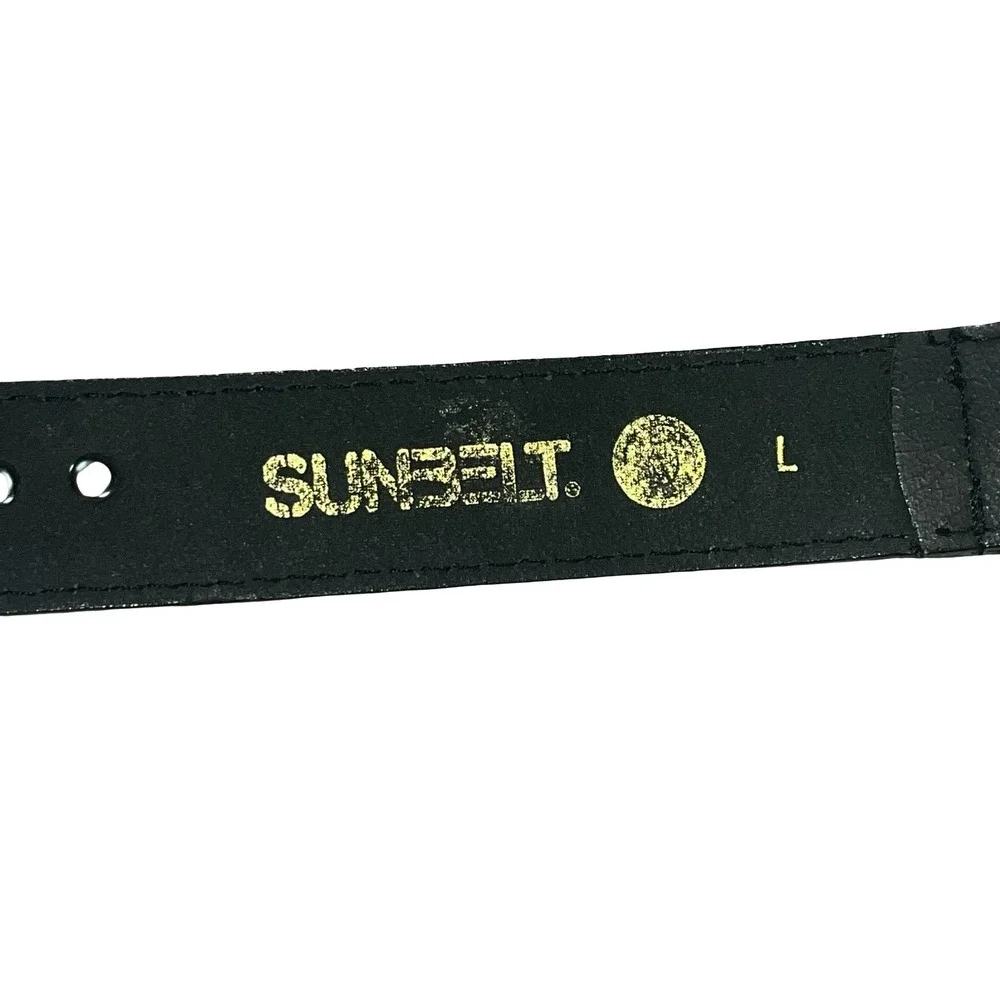 Sunbelt Womens Leather Belt Black Southwestern Silver Concho Emblems Western L